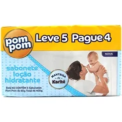 Sabonete Infantil Pom Pom loção hidratante, barra, 80g, 5 unidades