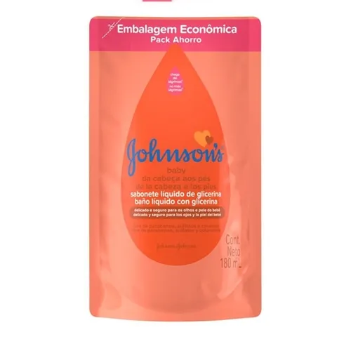 Sabonete Glicerinado da Cabeça aos Pés Johnson's Baby líquido, refil, 180mL