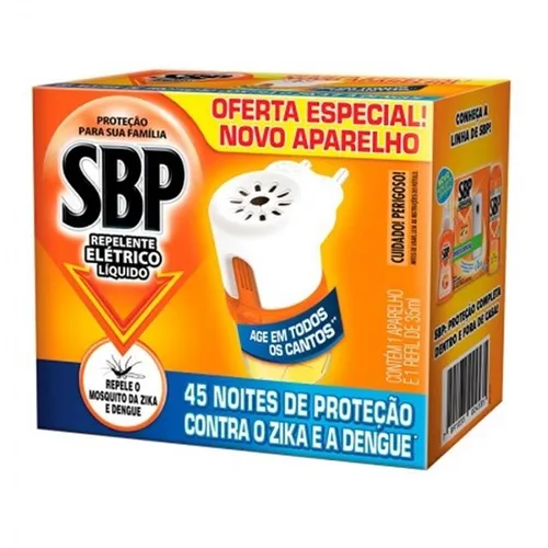 Repelente Elétrico SBP 45 noites, aparelho + refil, 35mL