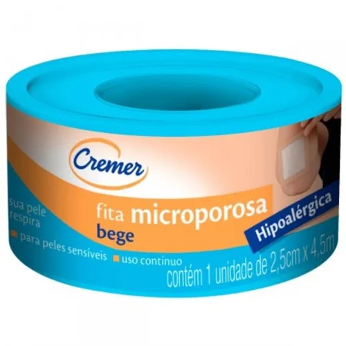 Fita Microporosa Cremer bege, 2,5cm x 4,5m