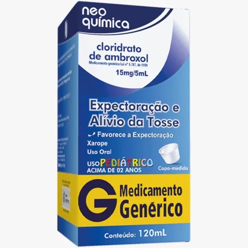 Cloridrato de Ambroxol Neo Química 3mg/mL, caixa com 1 frasco com 120mL de xarope + copo medidor