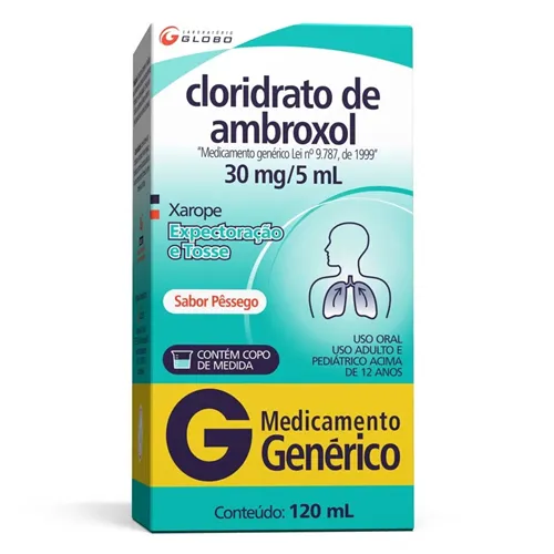 Cloridrato de Ambroxol Laboratório Globo 6mg/mL, caixa com 1 frasco com 120mL de xarope + copo medidor