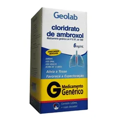 Cloridrato de Ambroxol Geolab 6mg/mL, caixa com 1 frasco com 120mL de xarope + copo medidor