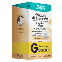 Cloridrato de Bromexina Medley 1,6mg/mL, caixa com 1 frasco com 120mL de xarope + 1 copo medidor