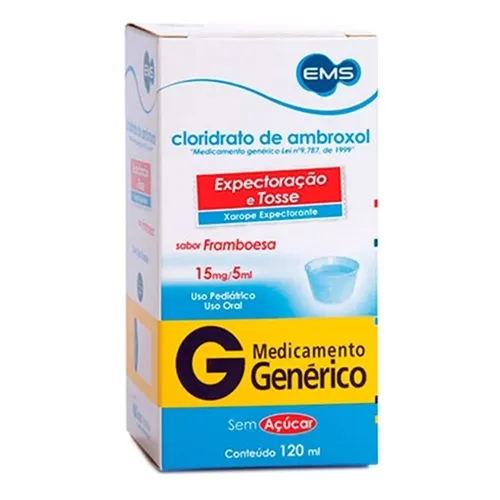 Cloridrato de Ambroxol EMS 3mg/mL, caixa com 1 frasco com 120mL de xarope + copo medidor