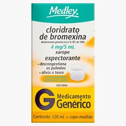 Cloridrato de Bromexina Medley 0,8mg/mL, caixa com 1 frasco com 120mL de xarope + 1 copo medidor