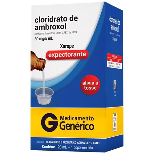 Cloridrato de Ambroxol Cimed 6mg/mL, caixa com 1 frasco com 120mL de xarope + copo medidor