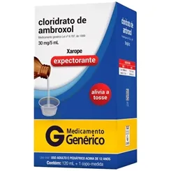 Cloridrato de Ambroxol Cimed 6mg/mL, caixa com 1 frasco com 120mL de xarope + copo medidor