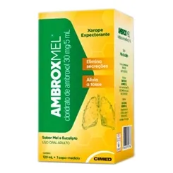 Ambroxmel 6mg/mL, caixa com 1 frasco com 120mL de xarope adulto, mel/eucalipto