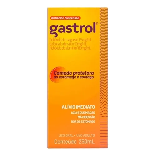 Gastrol Suspensão 125mg/mL + 50mg/mL + 180mg/mL, caixa com 1 frasco com 250mL de suspensão de uso oral