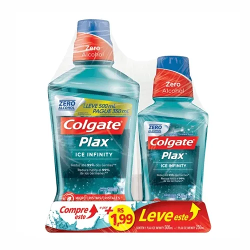 Enxaguante Bucal Colgate Plax Ice Infinity 500mL + 250mL, 2 unidades