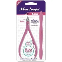 Alicate de Cutícula Merheje Basic rosa + grátis, espátula