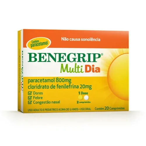 Benegrip Multi Dia 800mg + 20mg, caixa com 20 comprimidos