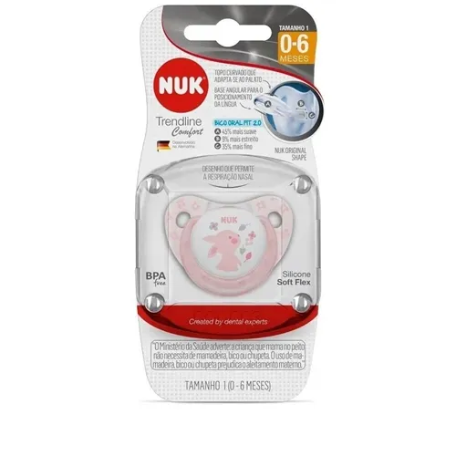 Chupeta Nuk Classic 0 a 6 meses, decorada, rosa