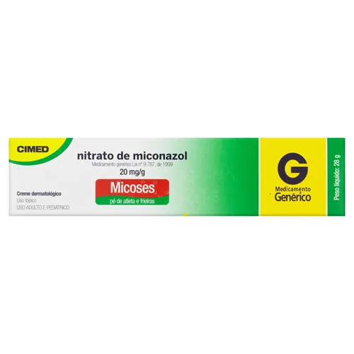 Nitrato de Miconazol Creme Cimed 20mg/g, caixa com 1 bisnaga com 28g de creme de uso dermatológico