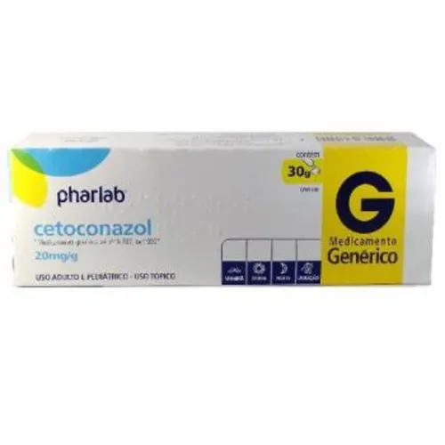 Cetoconazol Pharlab 20mg/g, caixa com 1 bisnaga com 30g de creme de uso dermatológico