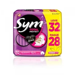 Absorvente Sym Total Protect suave, com abas, pague 28 leve 32