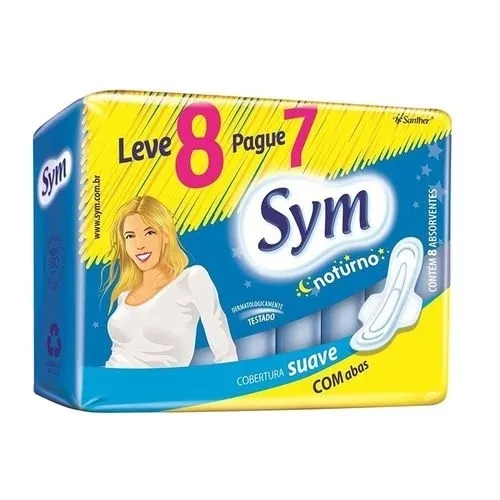 Absorvente Sym Noite e Dia Total Protect suave, com abas, leve 8 pague 7