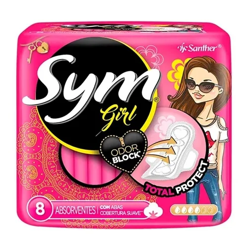 Absorvente Sym Girl suave, com abas, 8 unidades