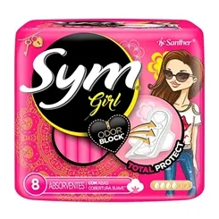 Absorvente Sym Girl suave, com abas, 8 unidades