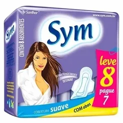 Absorvente Sym Total Protect suave, com abas, pague 7 leve 8