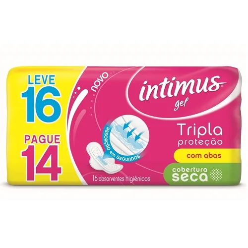 Absorvente Intimus Gel Tripla Proteção seca, com abas, 16 unidades