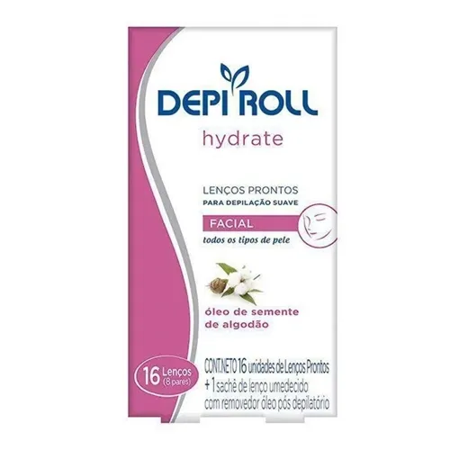 Folha Pronta para Depilação Facial DepiRoll hydrate, 16 unidades, + lenço pós-depilatório, 1 unidade