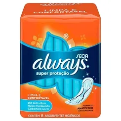 Absorvente Always Super Proteção seca, sem abas, 8 unidades