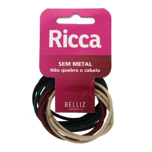 Elástico de Cabelo Ricca sem metal, colors , 12 unidades