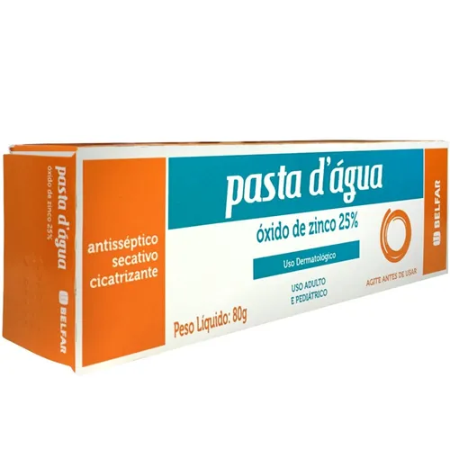 Pasta D'água - Belfar 25%, caixa com 1 bisnaga com 80g de pasta de uso dermatológico