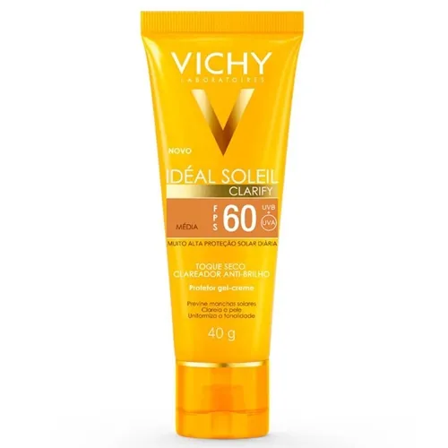 Protetor Solar Vichy Ideal Soleil Clarify médio, FPS 60, 40g