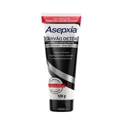 Asepxia Limpeza Esfoliante CARVÃO DETOX, Ação ANTICRAVOS, com Argila Preta e Ácido Salicílico 2%, 120g