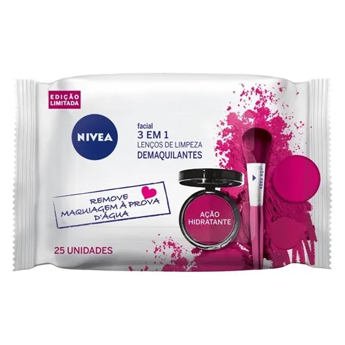 Lenço de Limpeza Demaquilante Nivea 3 em 1 Ação Hidratante 25 unidades