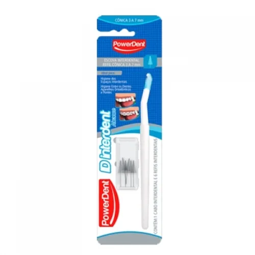 Escova Dental Powerdent ID Intertufo Cônico, 3 a 7mm, Cabo + 6 Refis