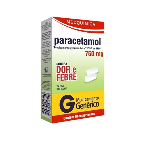 Paracetamol Medquímica 750mg, caixa com 20 comprimidos
