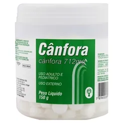 Cânfora 712mg, caixa com 150g de tabletes de uso dermatológico