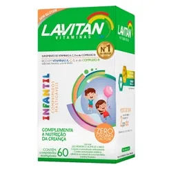 Lavitan Kids 60 Comprimidos Mastigáveis, Uva, Limão e Laranja
