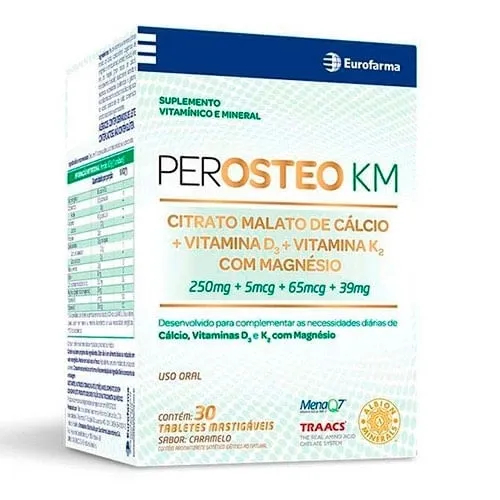 Perosteo KM caramelo, caixa com 30 tabletes mastigáveis